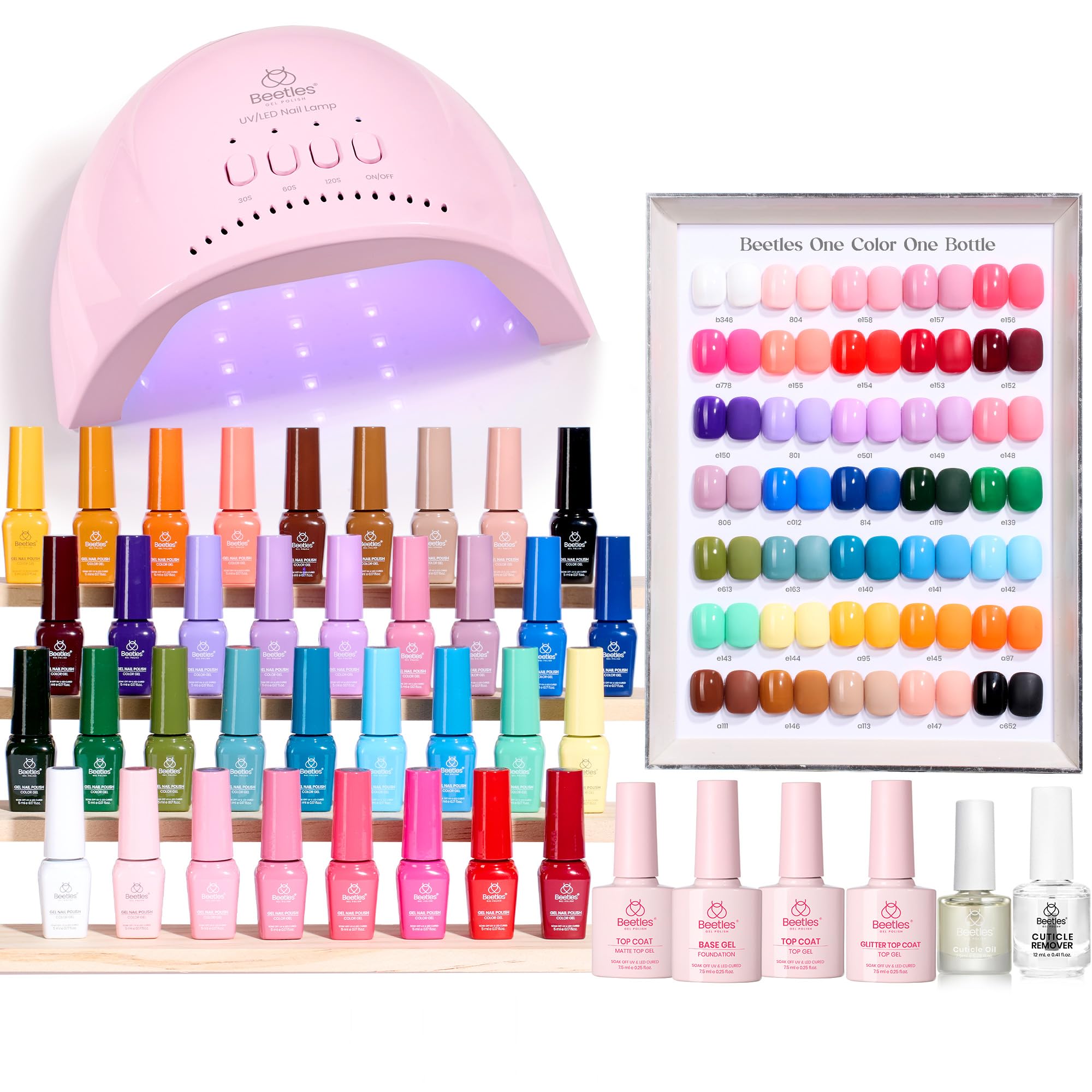 Beetles Gel Nail Polish Kit with UV Light – 68-Piece Mood Mosaic Set, 35 Colors, Base/Top/Matte/Glitter, LED Lamp & Tools