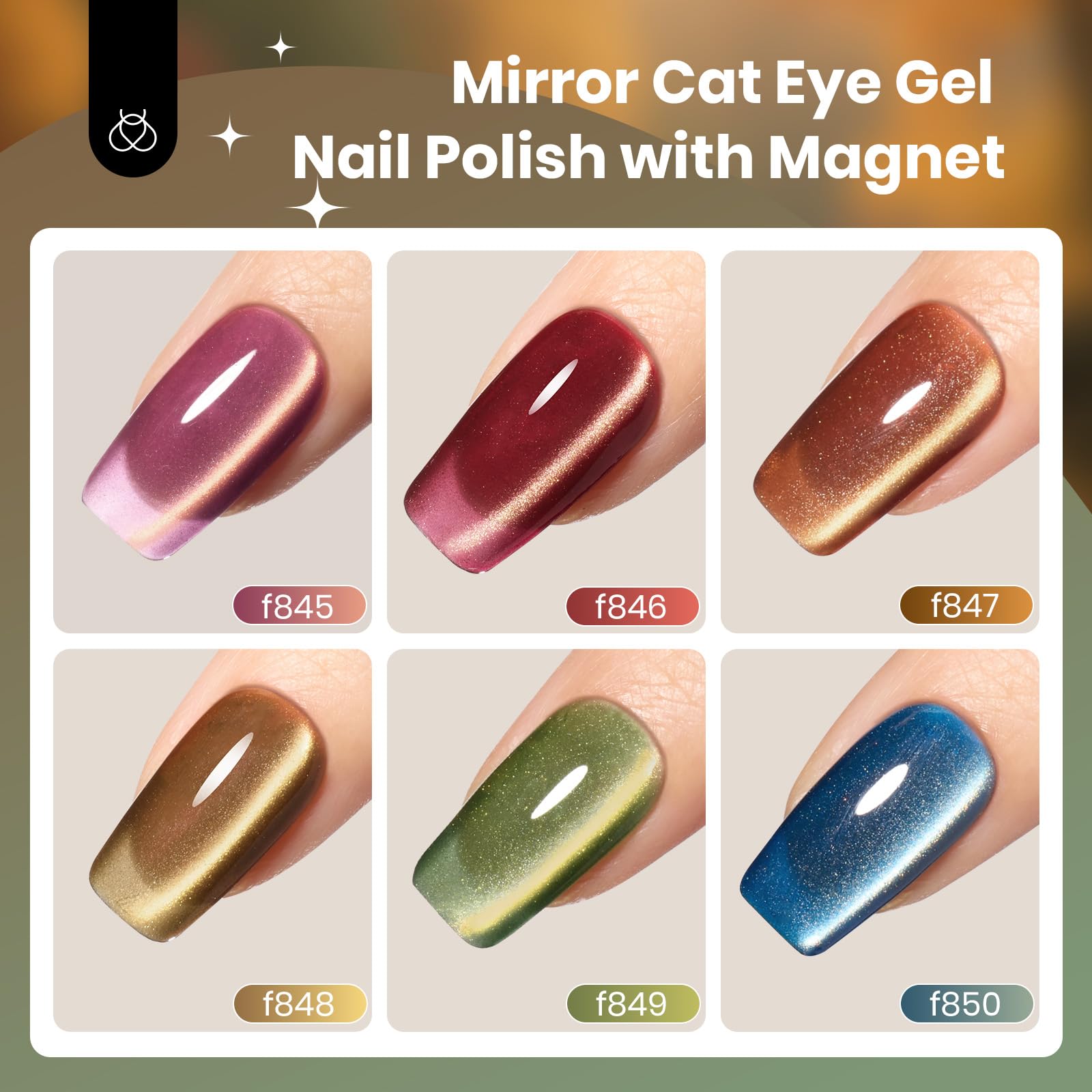 Beetles Gel Polish Golden Mirage Cat Eye Set – 6 Magnetic Colors for DIY or Salon Nails
