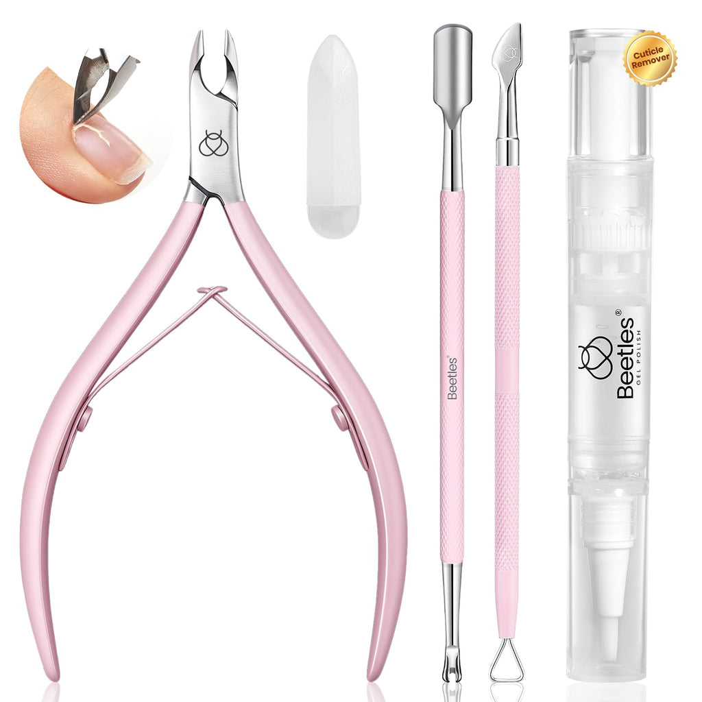 Beetles Gel Polish Manicure Kit: Cuticle Remover, 3-Piece Pink Set + Storage Pouch