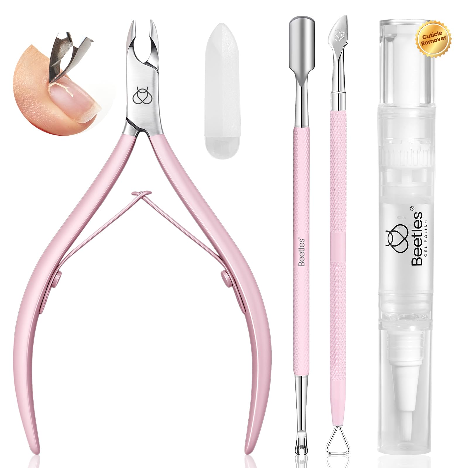 Beetles Gel Polish Manicure Kit: Cuticle Remover, 3-Piece Pink Set + Storage Pouch