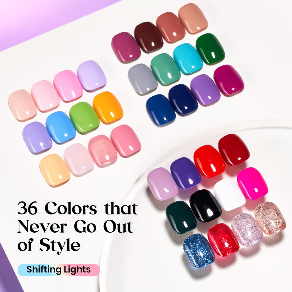 Beetles Gel Polish Shifting Lights – 36-Color UV/LED Set with Base & Top Coats