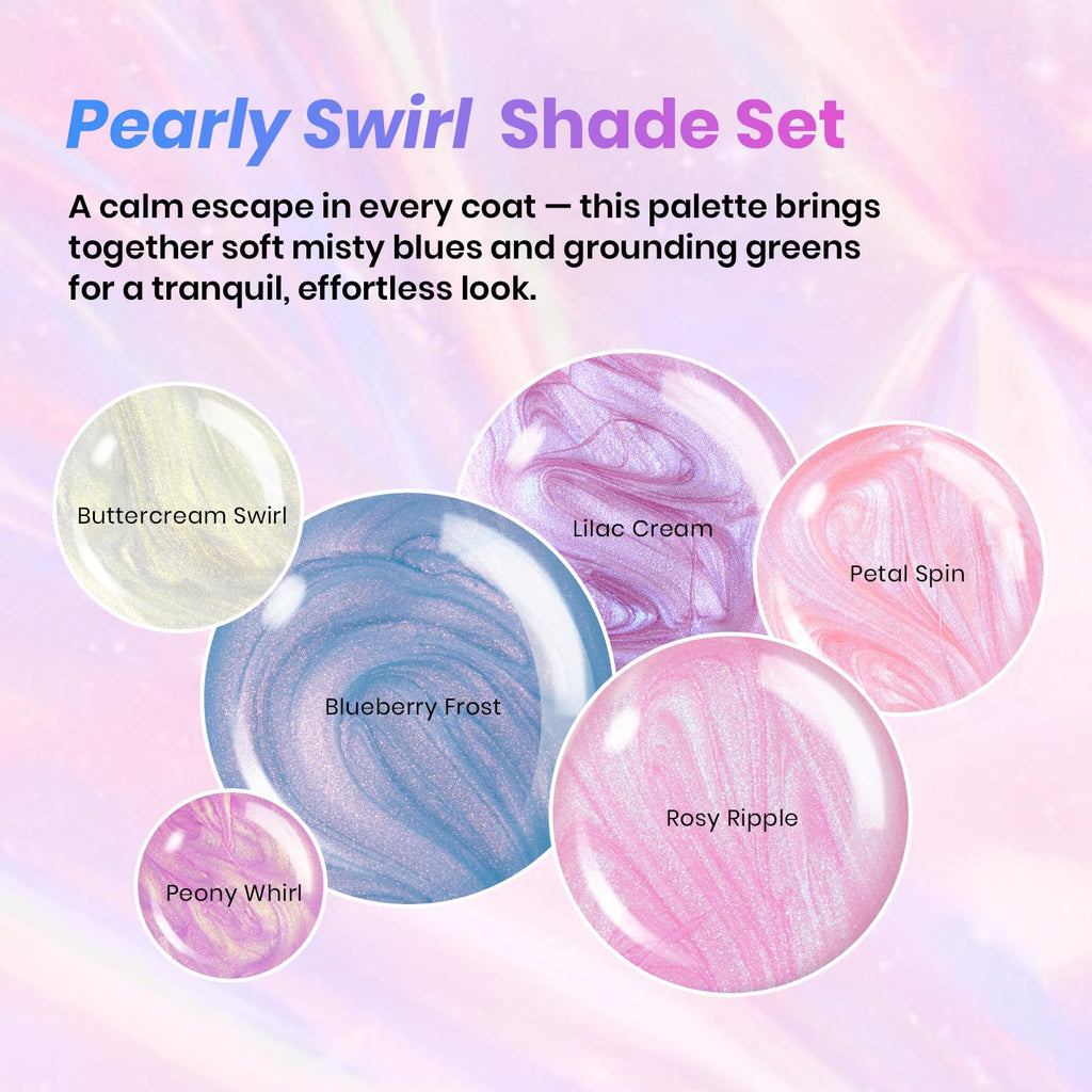 Beetles Gel Polish Stay Shining Pearly Swirl Set — 6 Mermaid Colors & Shell Thread Design