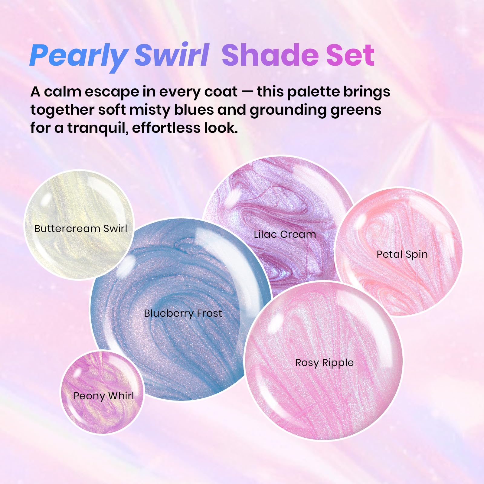 Beetles Gel Polish Stay Shining Pearly Swirl Set — 6 Mermaid Colors & Shell Thread Design