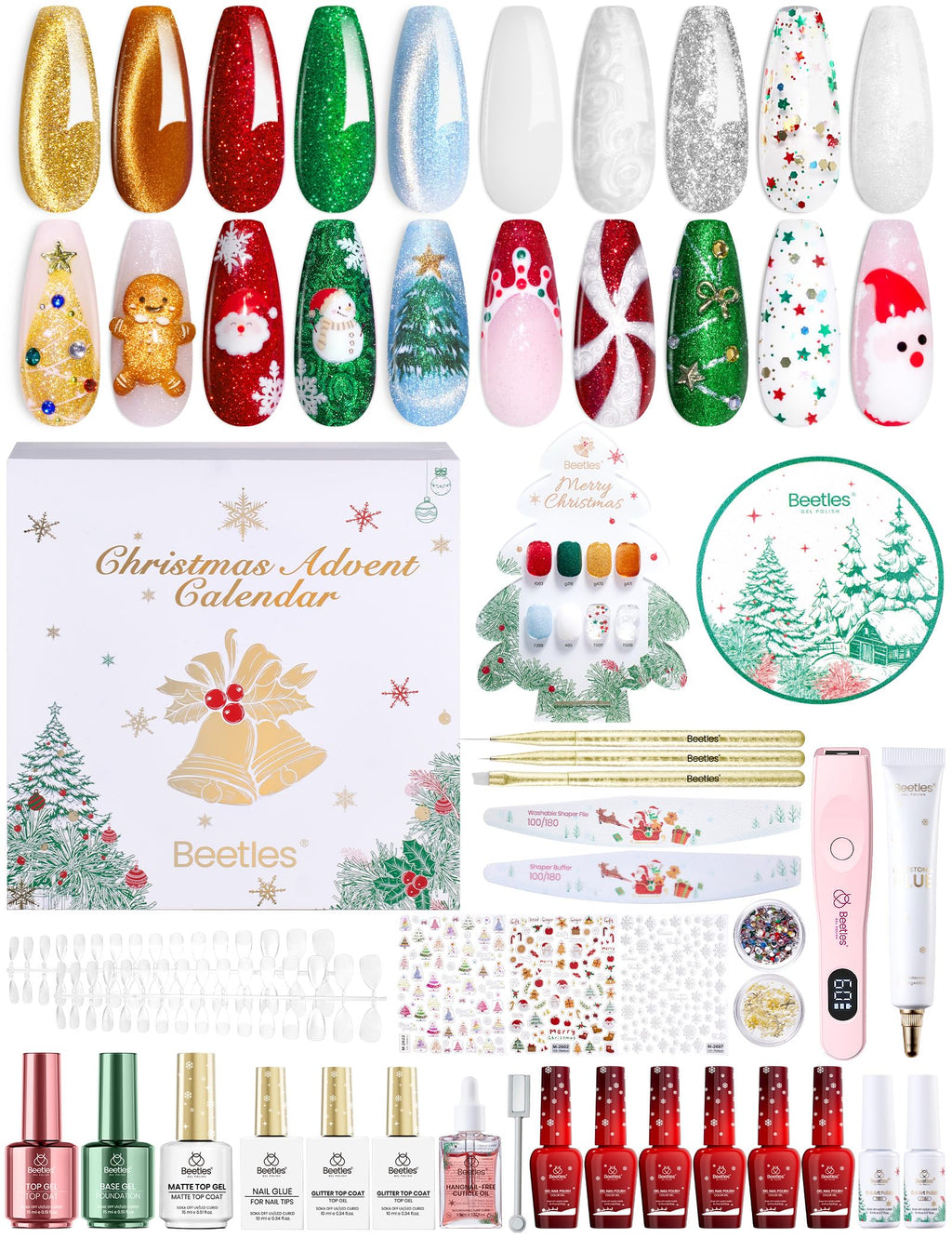 Beetles Gel Polish Merry Glitzmas Gift Box 2025 – Festive Nail Art Set with Mini LED Lamp