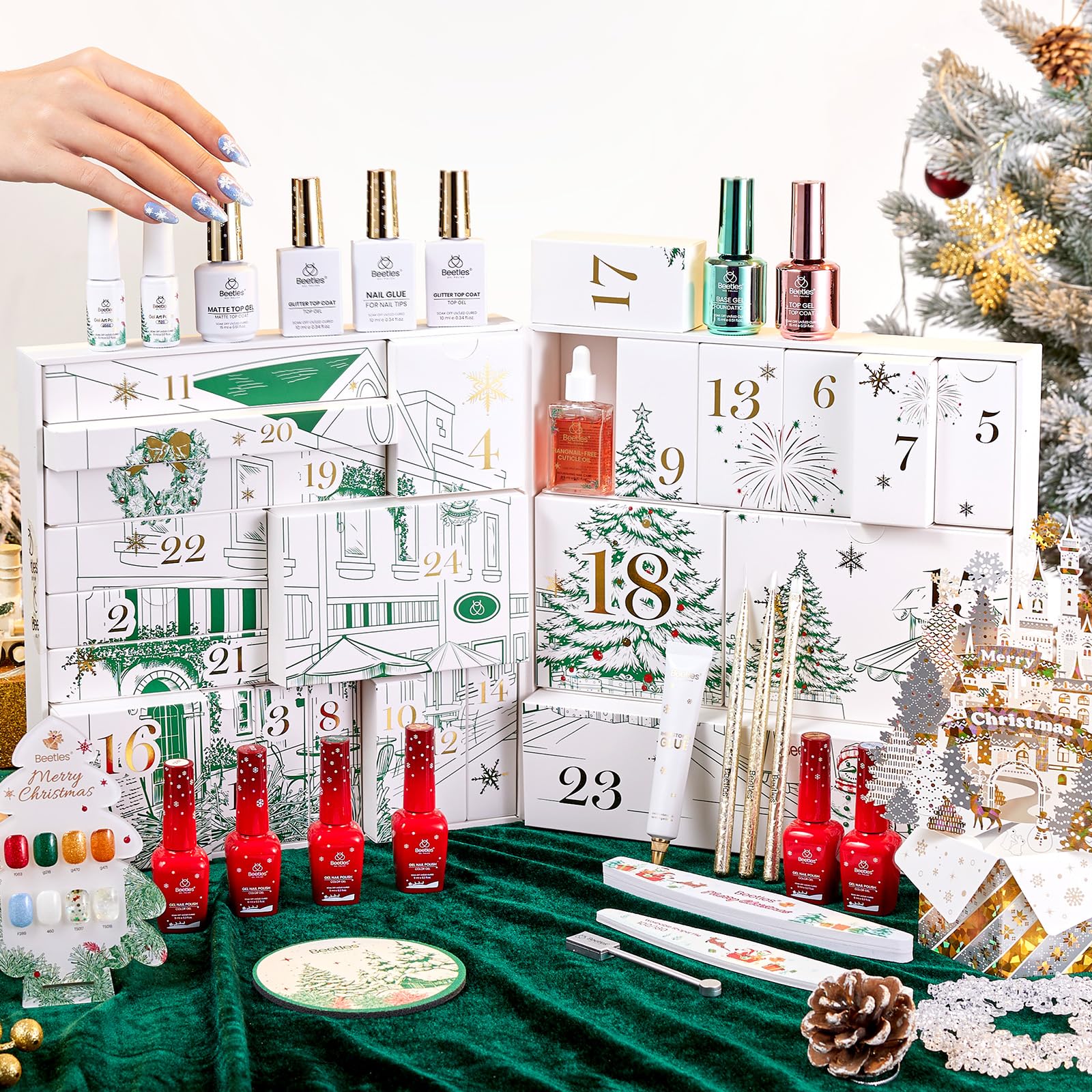 Beetles Gel Polish Merry Glitzmas Gift Box 2025 – Festive Nail Art Set with Mini LED Lamp