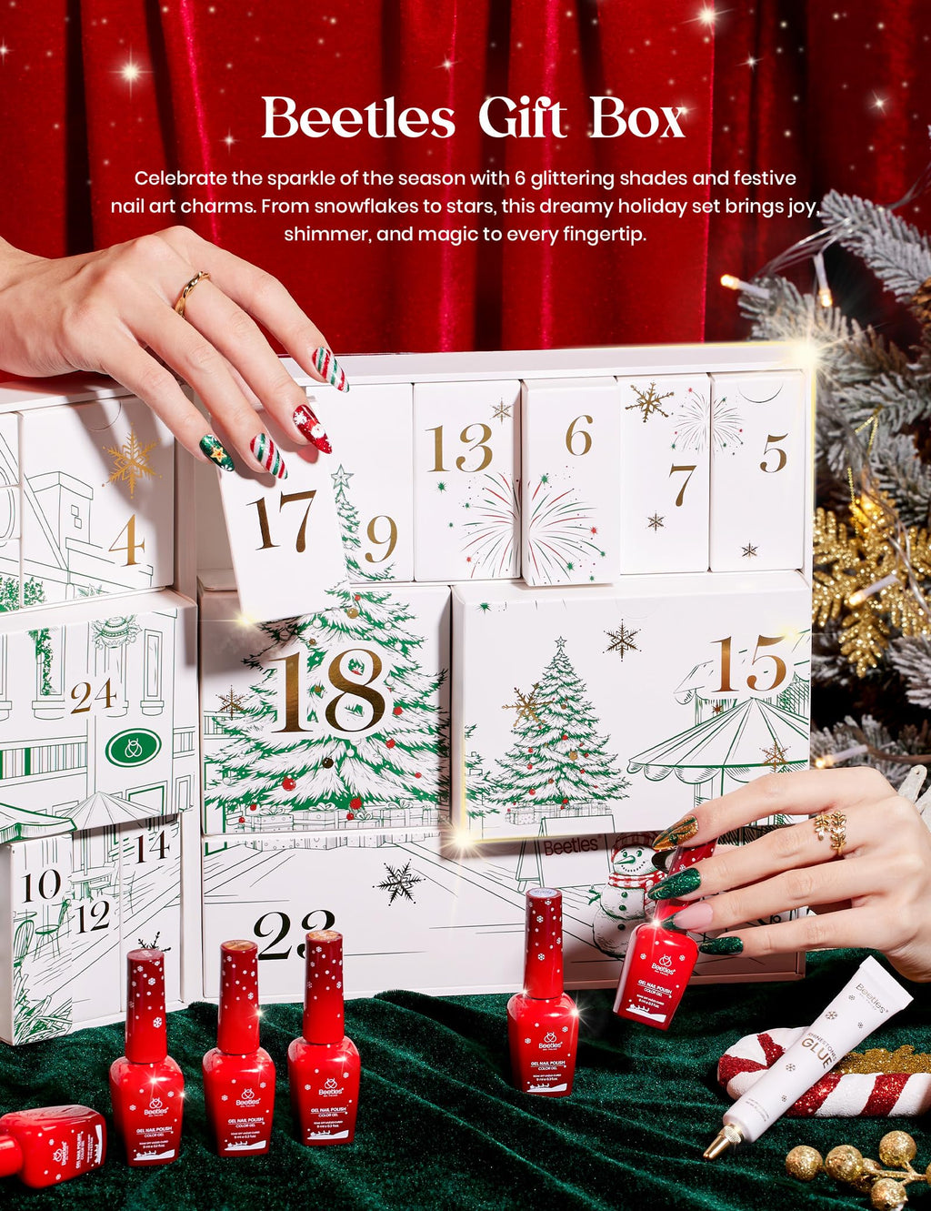 Beetles Gel Polish Merry Glitzmas Gift Box 2025 – Festive Nail Art Set with Mini LED Lamp