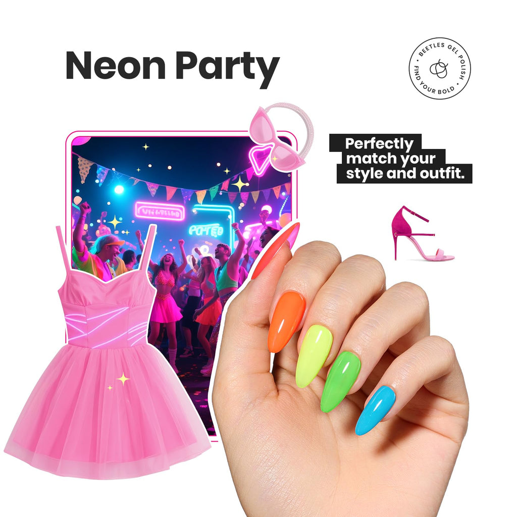 Beetles Gel Polish Neon Nail Polish Set – 6 Vibrant Colors, Quick Dry, Glossy Shine