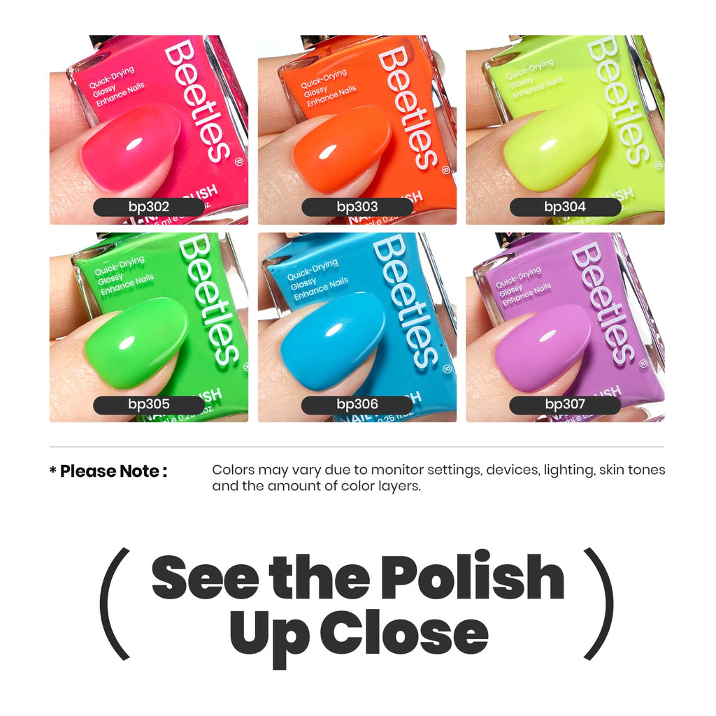 Beetles Gel Polish Neon Nail Polish Set – 6 Vibrant Colors, Quick Dry, Glossy Shine