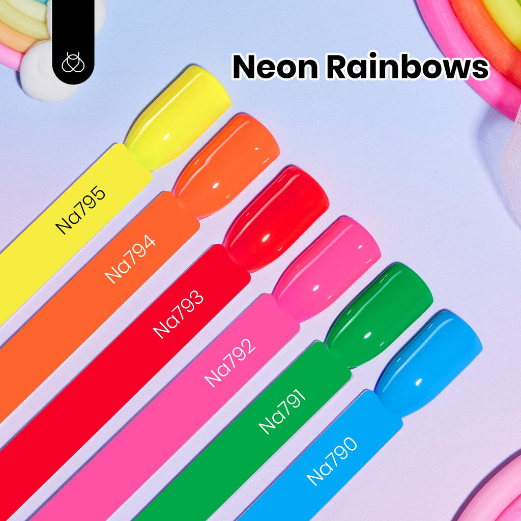Beetles Gel Polish Neon Rainbow Set — 6 Neon Colors, HEMA-Free, 15ml, Soak-Off UV/LED