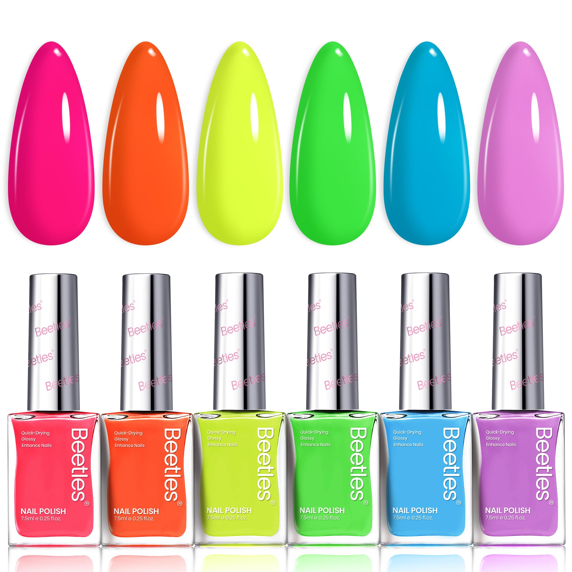 Beetles Gel Polish Neon Nail Polish Set – 6 Vibrant Colors, Quick Dry, Glossy Shine