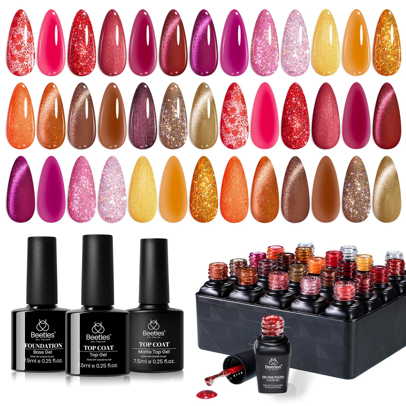 Beetles Gel Nail Polish Set – Opulent Glow Cat Eye, 20 Colors for DIY Manicures