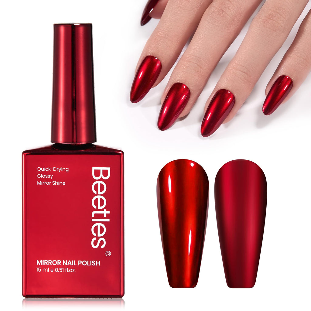 Beetles Red Chrome Nail Polish - Cherry Mirror Chrome, Quick-Drying Metallic Finish