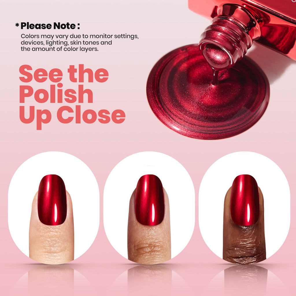 Beetles Red Chrome Nail Polish - Cherry Mirror Chrome, Quick-Drying Metallic Finish