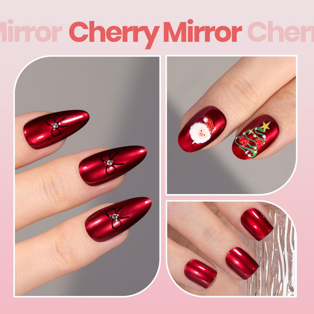 Beetles Red Chrome Nail Polish - Cherry Mirror Chrome, Quick-Drying Metallic Finish
