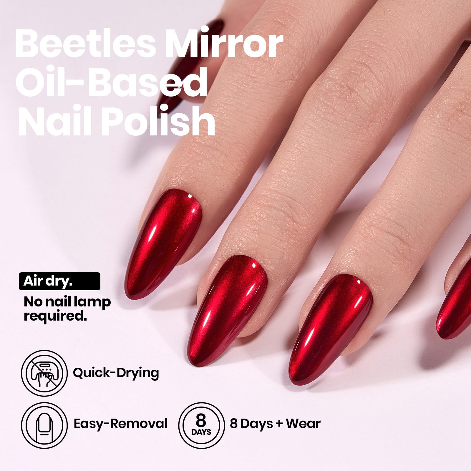 Beetles Red Chrome Nail Polish - Cherry Mirror Chrome, Quick-Drying Metallic Finish