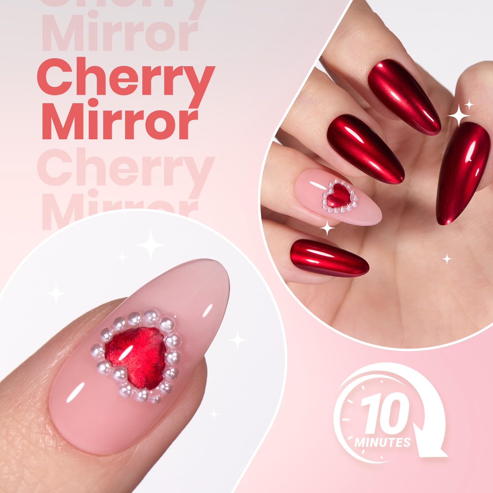 Beetles Red Chrome Nail Polish - Cherry Mirror Chrome, Quick-Drying Metallic Finish