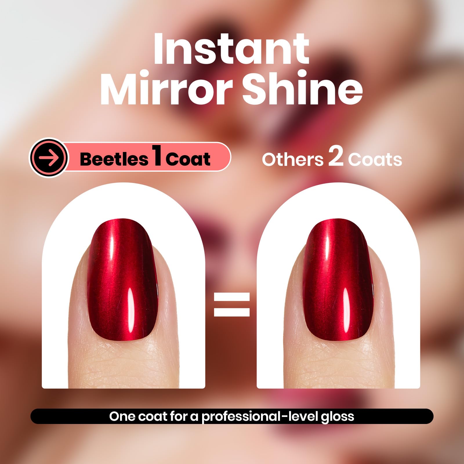 Beetles Red Chrome Nail Polish - Cherry Mirror Chrome, Quick-Drying Metallic Finish