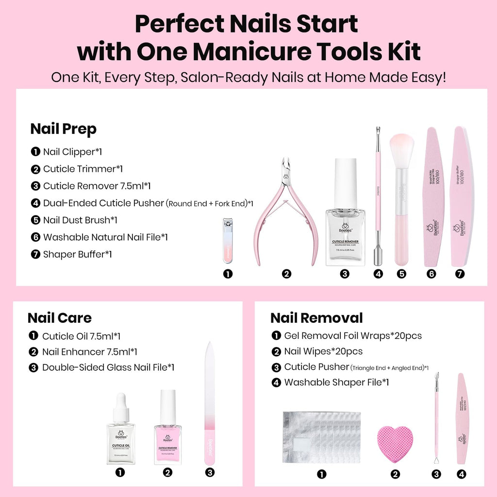Beetles Gel Polish Remover Kit – 14pc At-Home Manicure & Nail Care Tools