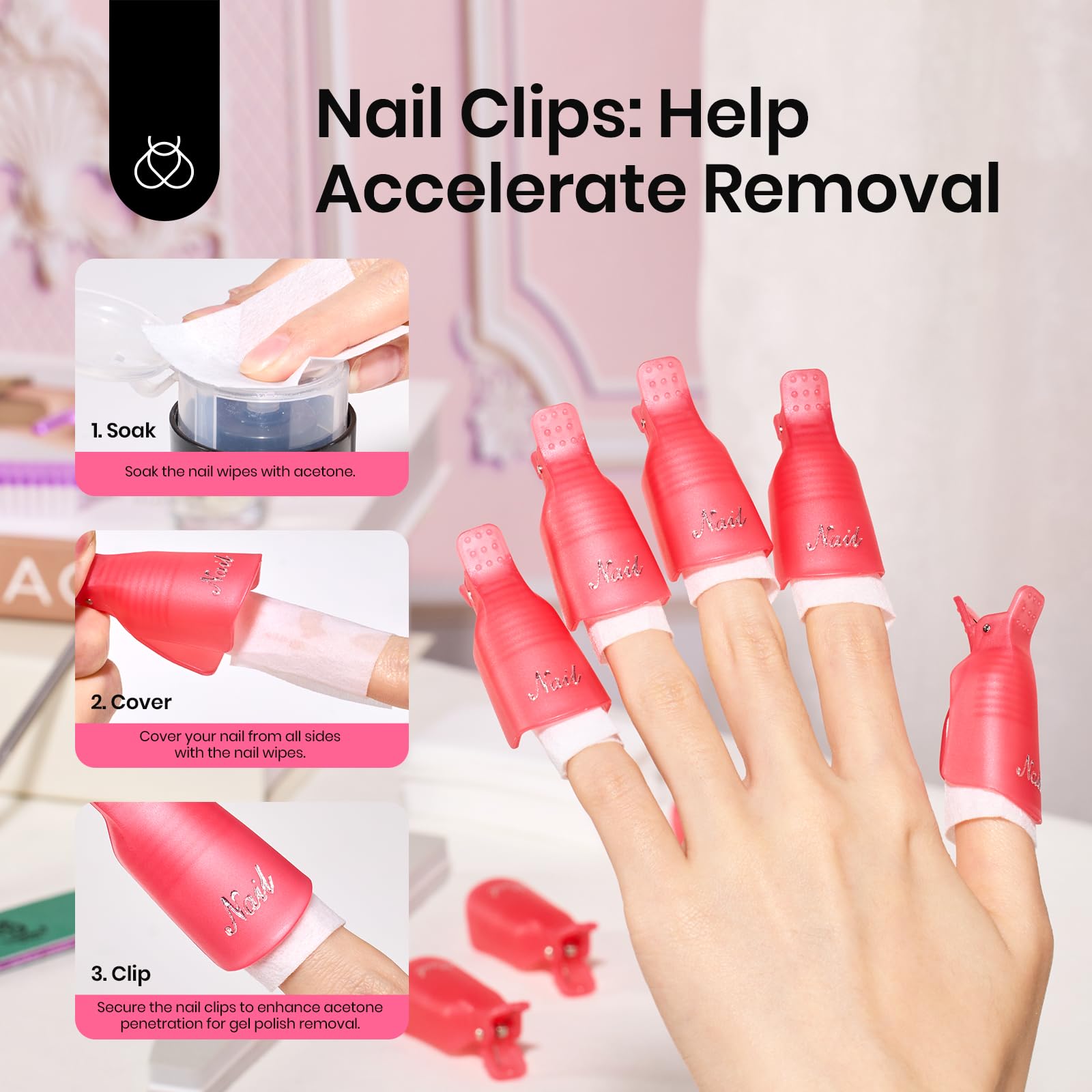 Beetles Gel Polish Remover Kit – 450 Lint-Free Wipes, 10 Remover Clips, Cuticle Oil, Pusher & Nail File