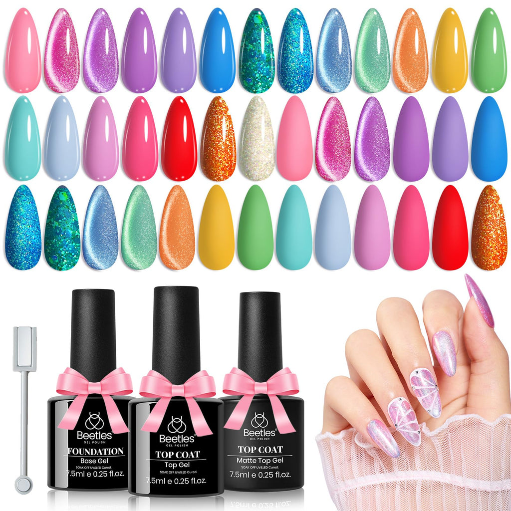 Beetles Gel Nail Polish Set - 24 Pcs, 20 Colors Rainbow Pastel Neon + Base & Top Coat