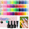 Beetles Gel Nail Polish Set – 36 Colors Rainbow Neon Collection + 46-Piece Kit with Top/Base Coat, Liner Brush, and Rhinestone Gel