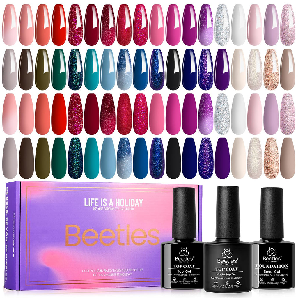 Beetles Gel Polish Set 39Pcs – 36 Colors + 3 No-Wipe Base/Top Coats for DIY Manicure