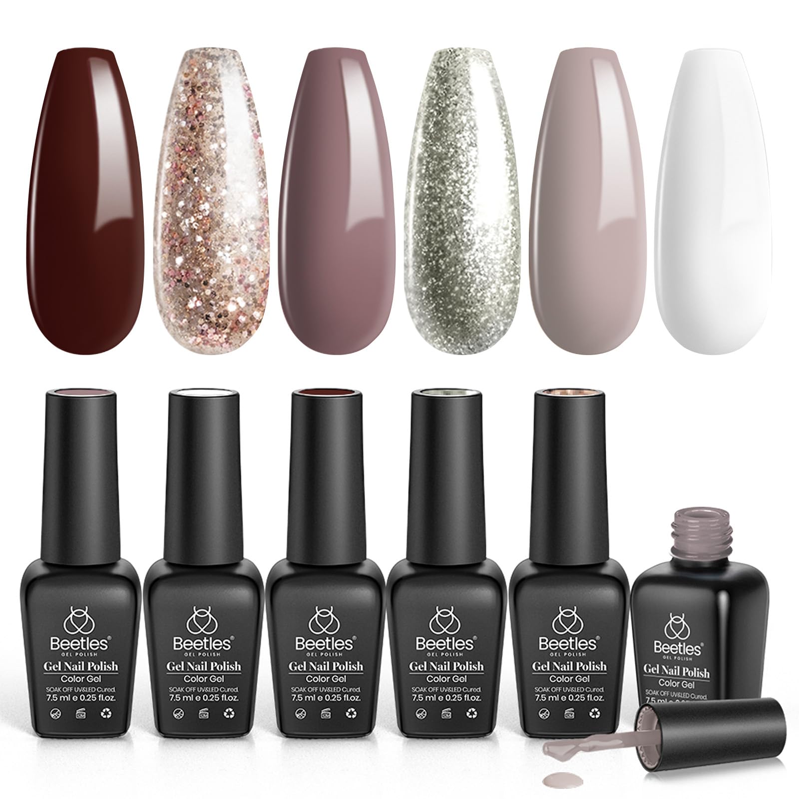 Beetles Gel Polish Set – 6 Winter Shades (Brown, Burgundy, Champagne Gold) | Soak Off UV/LED