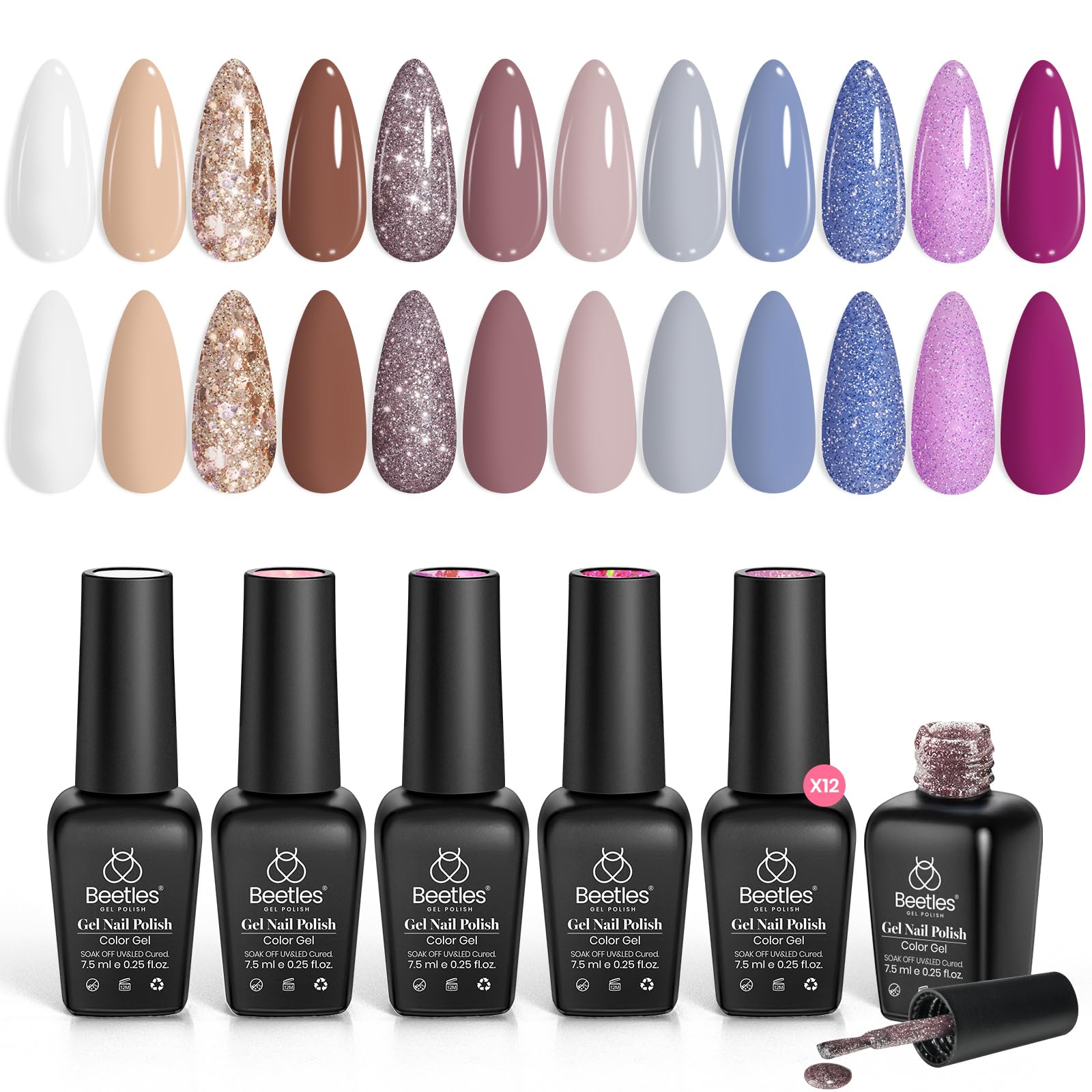 Beetles Gel Polish Set – 12 Autumn Colors (Brown, Purple, Blue) | UV/LED Cure