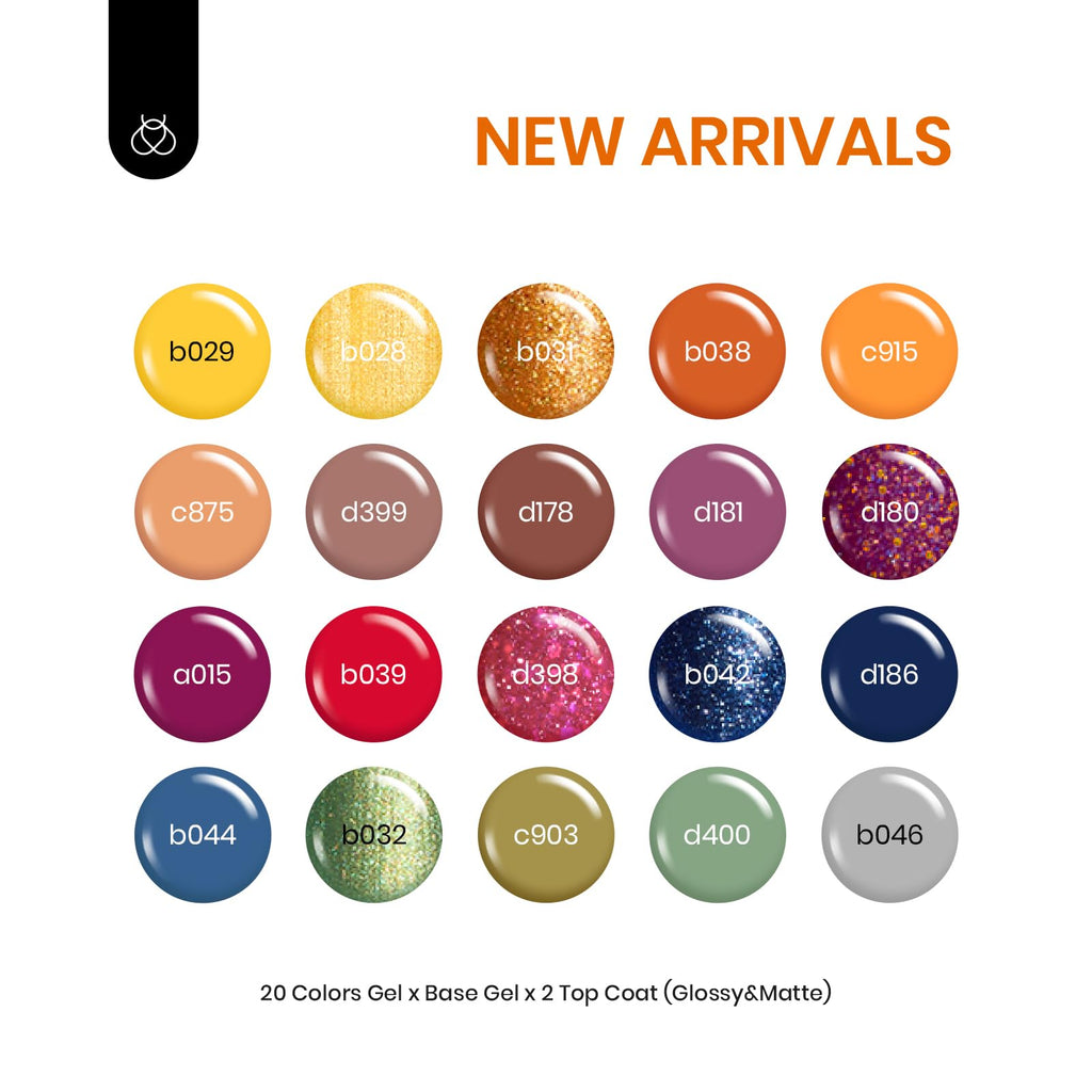 Beetles Gel Polish Set — 20 Colors for Fall & Winter with Base & Top Coat
