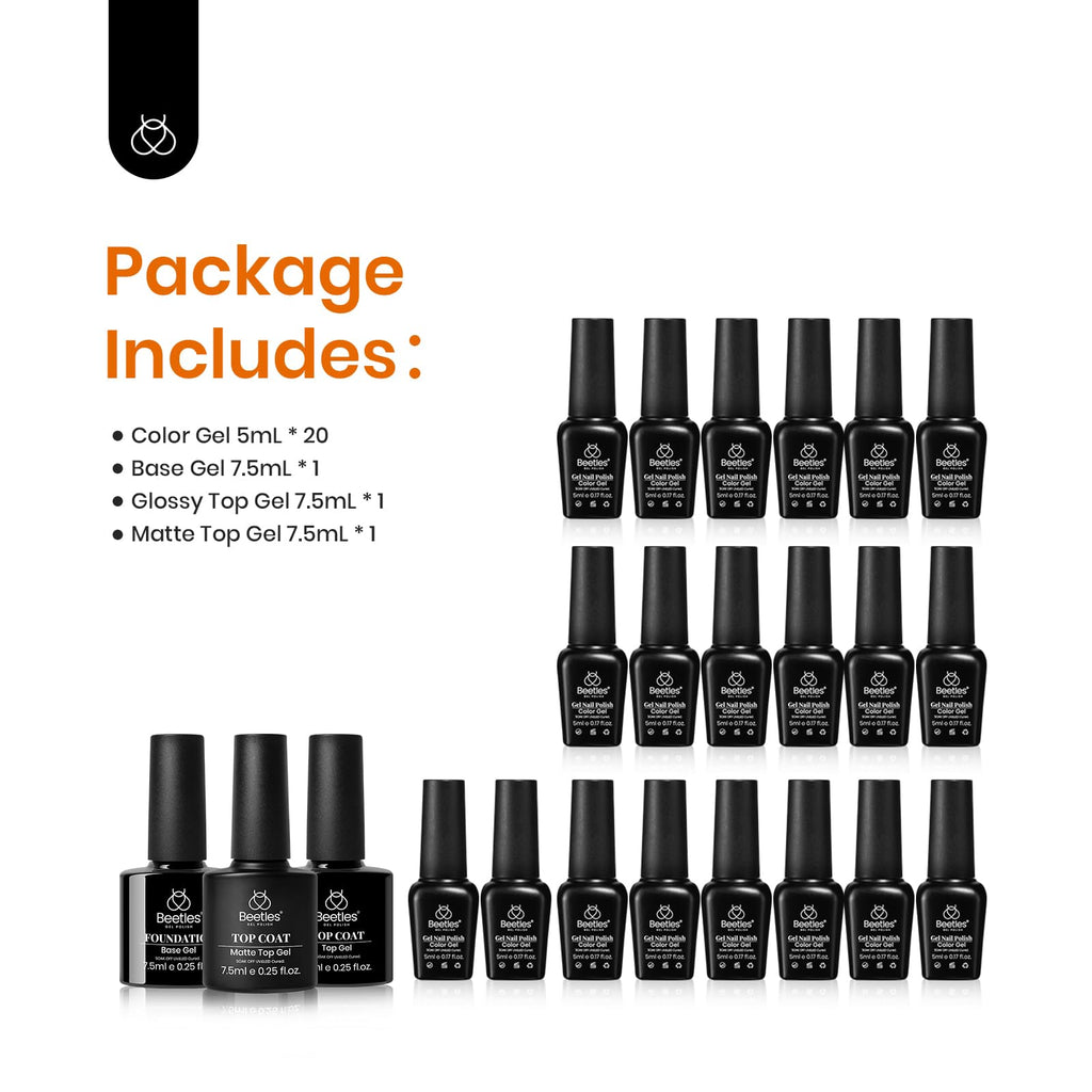 Beetles Gel Polish Set — 20 Colors for Fall & Winter with Base & Top Coat