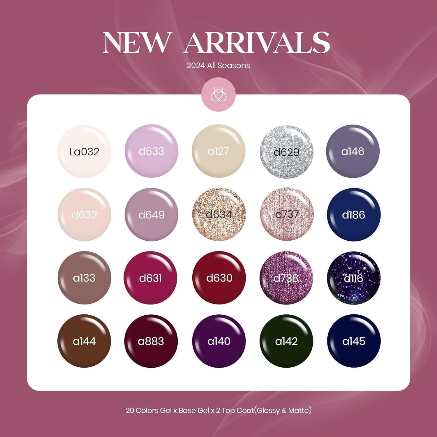 Beetles Gel Polish Set — 20 Colors Neutral Shimmer Kit with Base Coat, Matte & Glossy Top Coats, UV Lamp