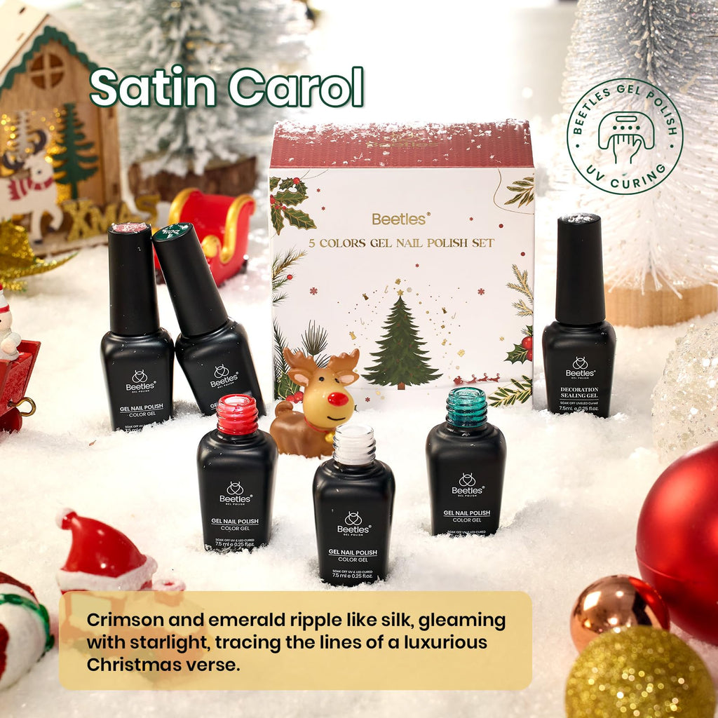 Beetles Gel Polish Set - Stain Carol Collection Holiday Nail Kit + Strengthener