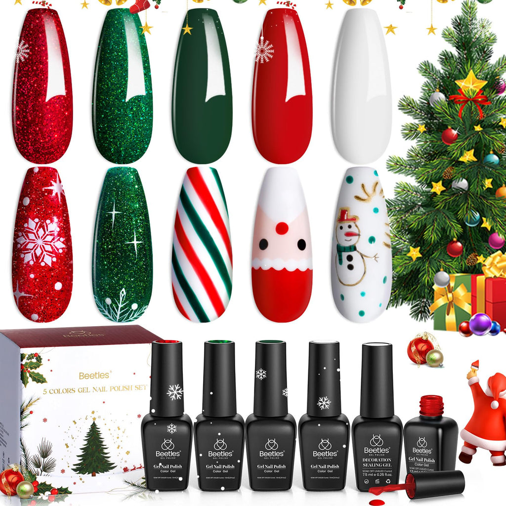 Beetles Gel Polish Set - Stain Carol Collection Holiday Nail Kit + Strengthener