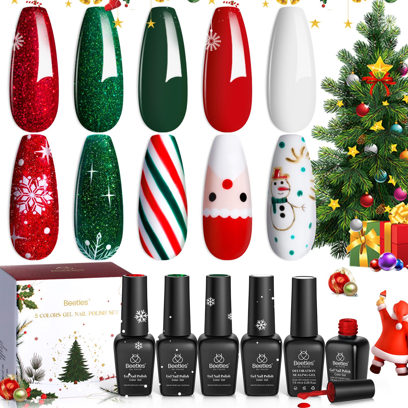 Beetles Gel Polish Set - Stain Carol Collection Holiday Nail Kit + Strengthener