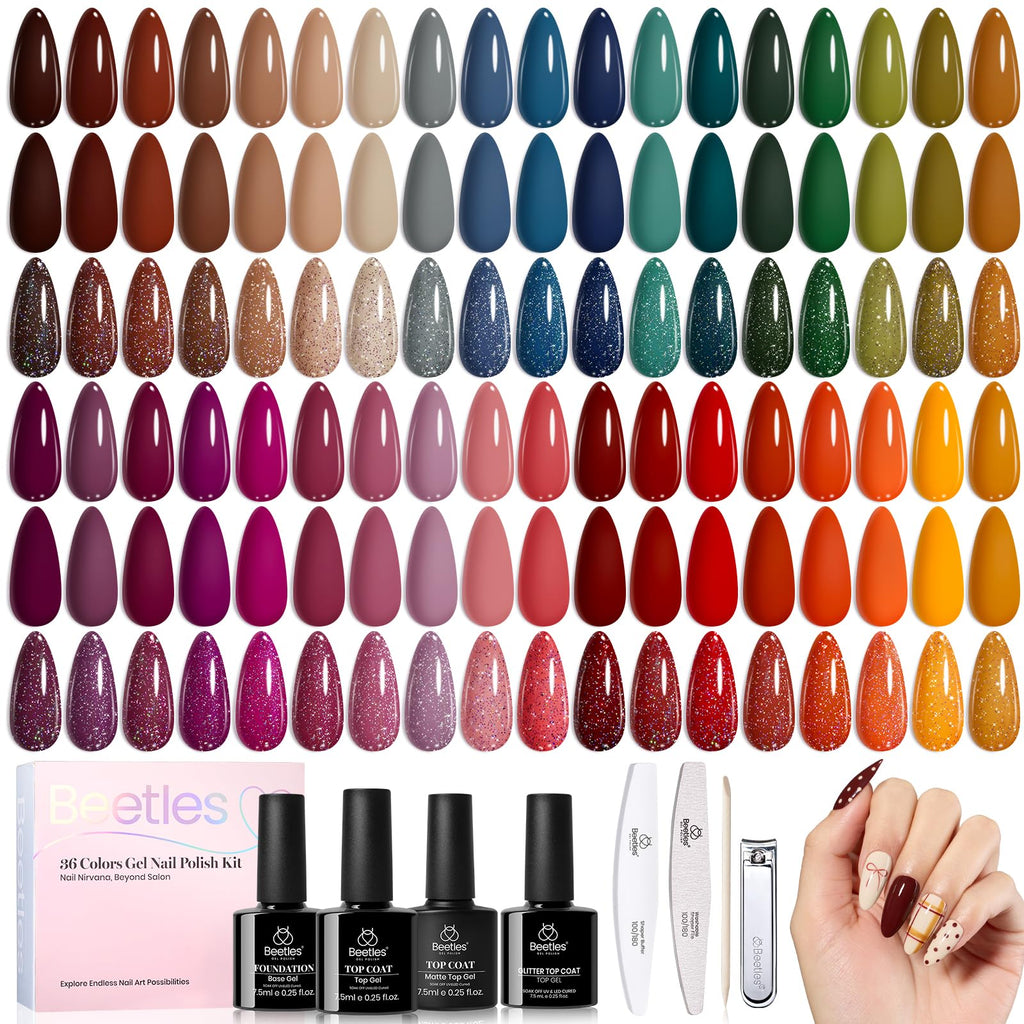 Beetles Gel Polish Set – Waltz of Leaves Collection (36 Colors) + Base & Top Coats
