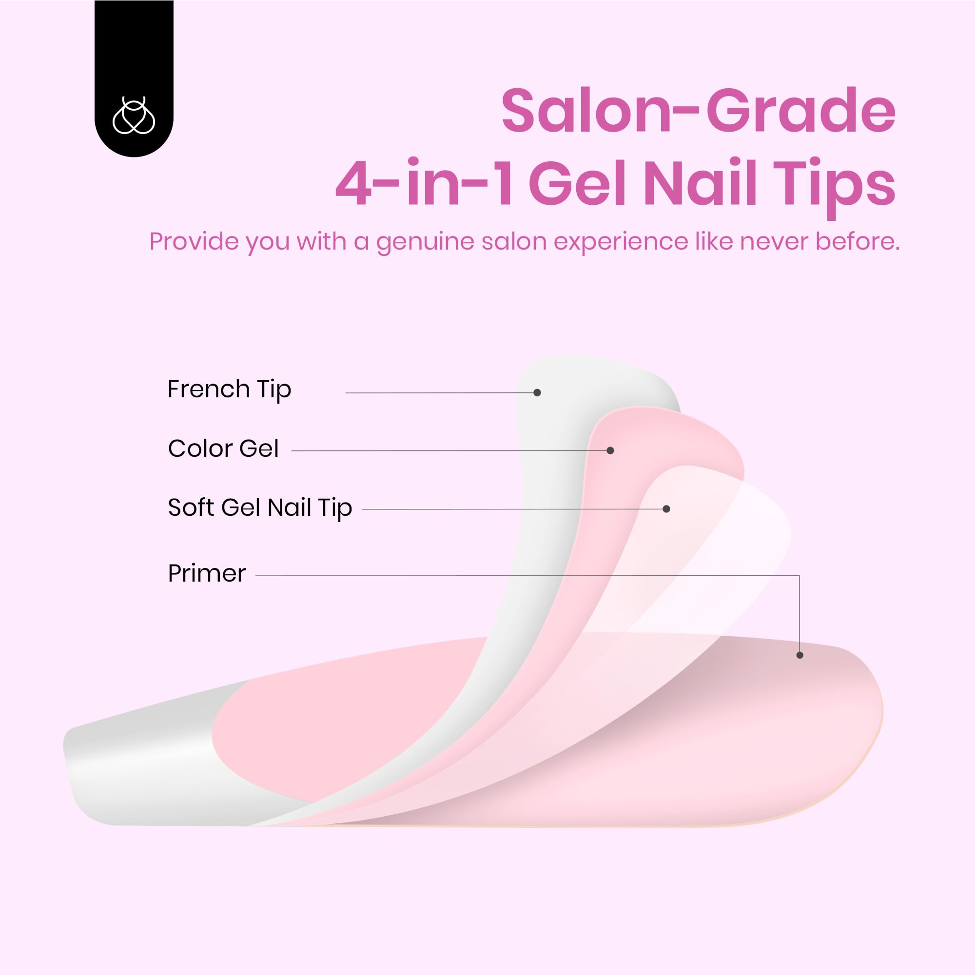 Beetles French Tips Press On Nails – 224 Pcs Pink Short Almond Gel Nail Tips