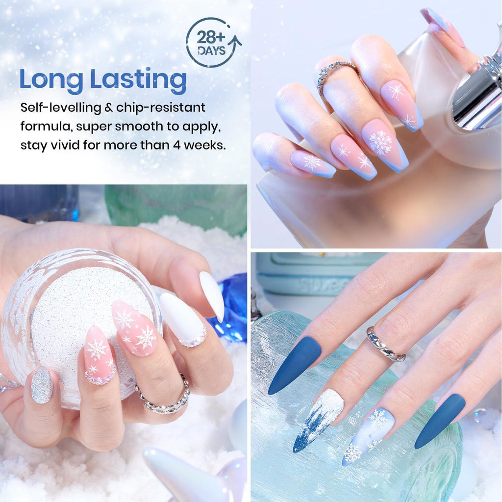 Beetles Gel Polish Set – Glitter Snowflakes Collection: White, Silver & Navy Blue