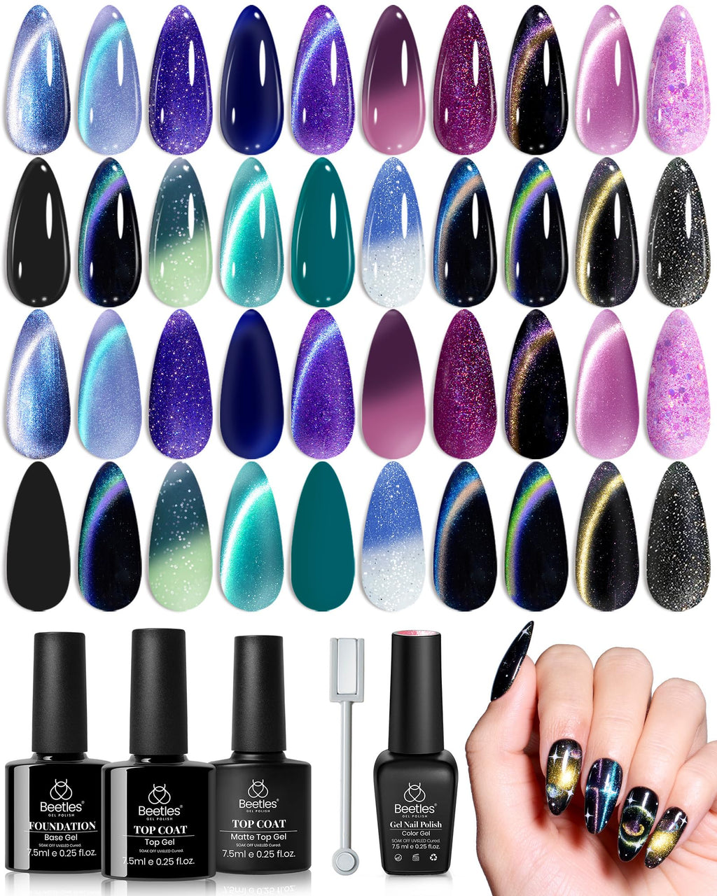 Beetles Chameleon Gel Set — 20 Colors, Cat Eye & Temperature Shift