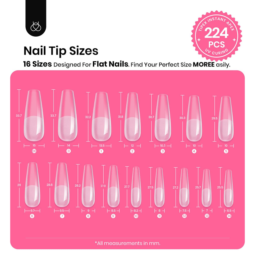 Beetles Gel Polish Tipex Instant Apex Nail Tips Kit – Coffin Long 224Pcs, 16 Sizes, Mini Lamp