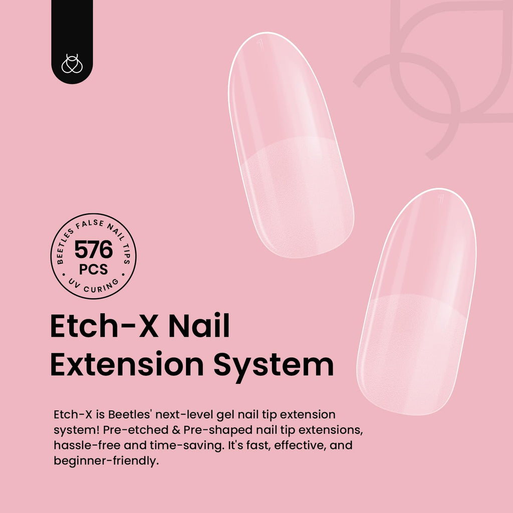Beetles Gel Polish Short Oval Nail Tips – 576Pcs, 12 Sizes, Pre-Shaped Half-Matte Gelly Tips for DIY Gel Nails
