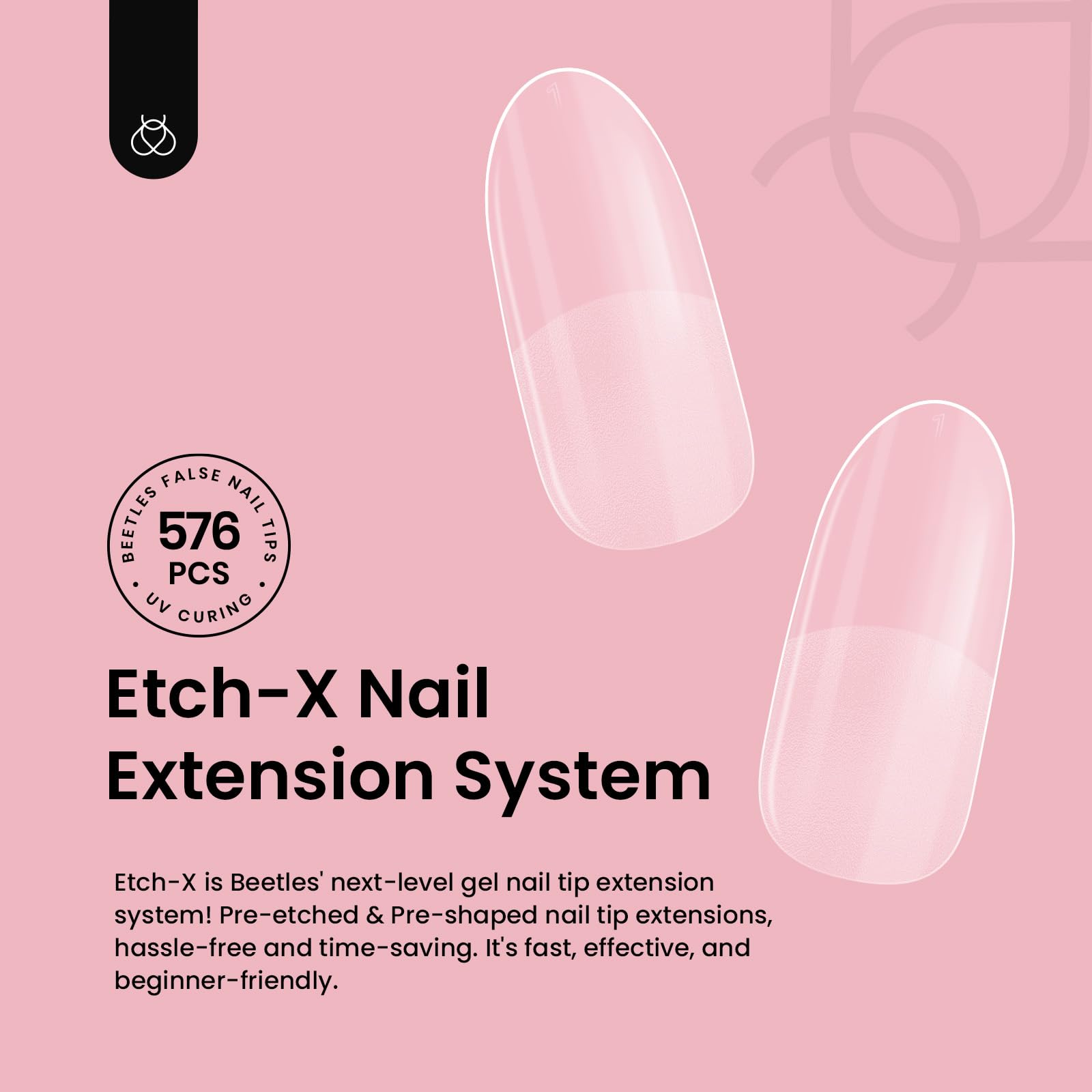 Beetles Gel Polish Short Oval Nail Tips – 576Pcs, 12 Sizes, Pre-Shaped Half-Matte Gelly Tips for DIY Gel Nails
