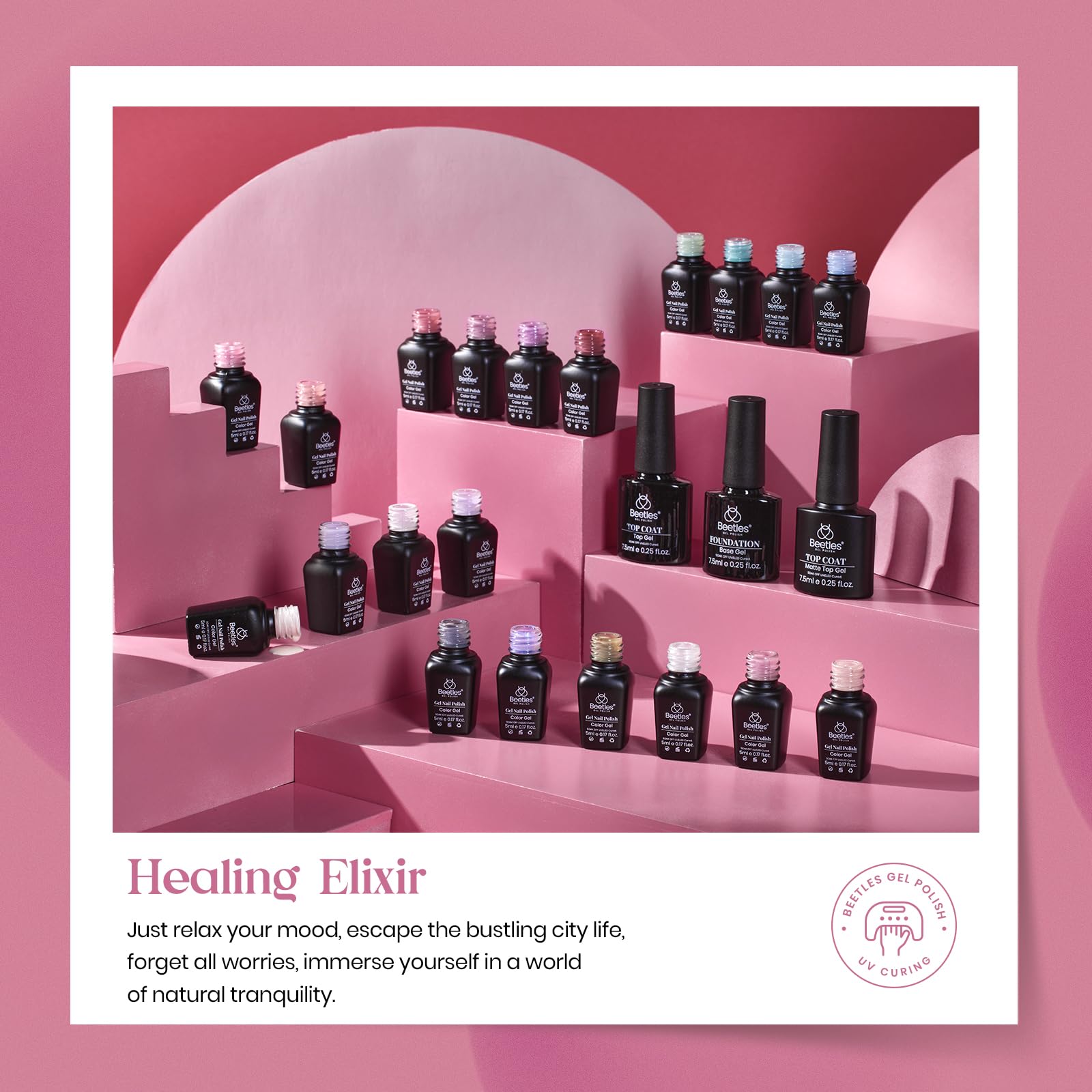 Beetles Gel Polish Set – Healing Elixir: 20 Pastel Colors + Base & Top Coats for DIY Manicure