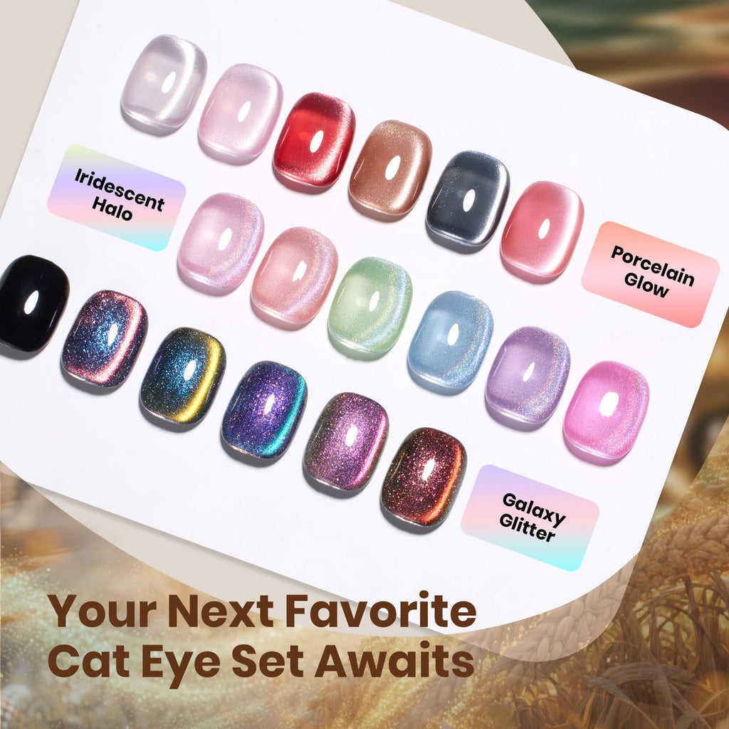 Beetles Gel Polish Golden Mirage Cat Eye Set – 6 Magnetic Colors for DIY or Salon Nails