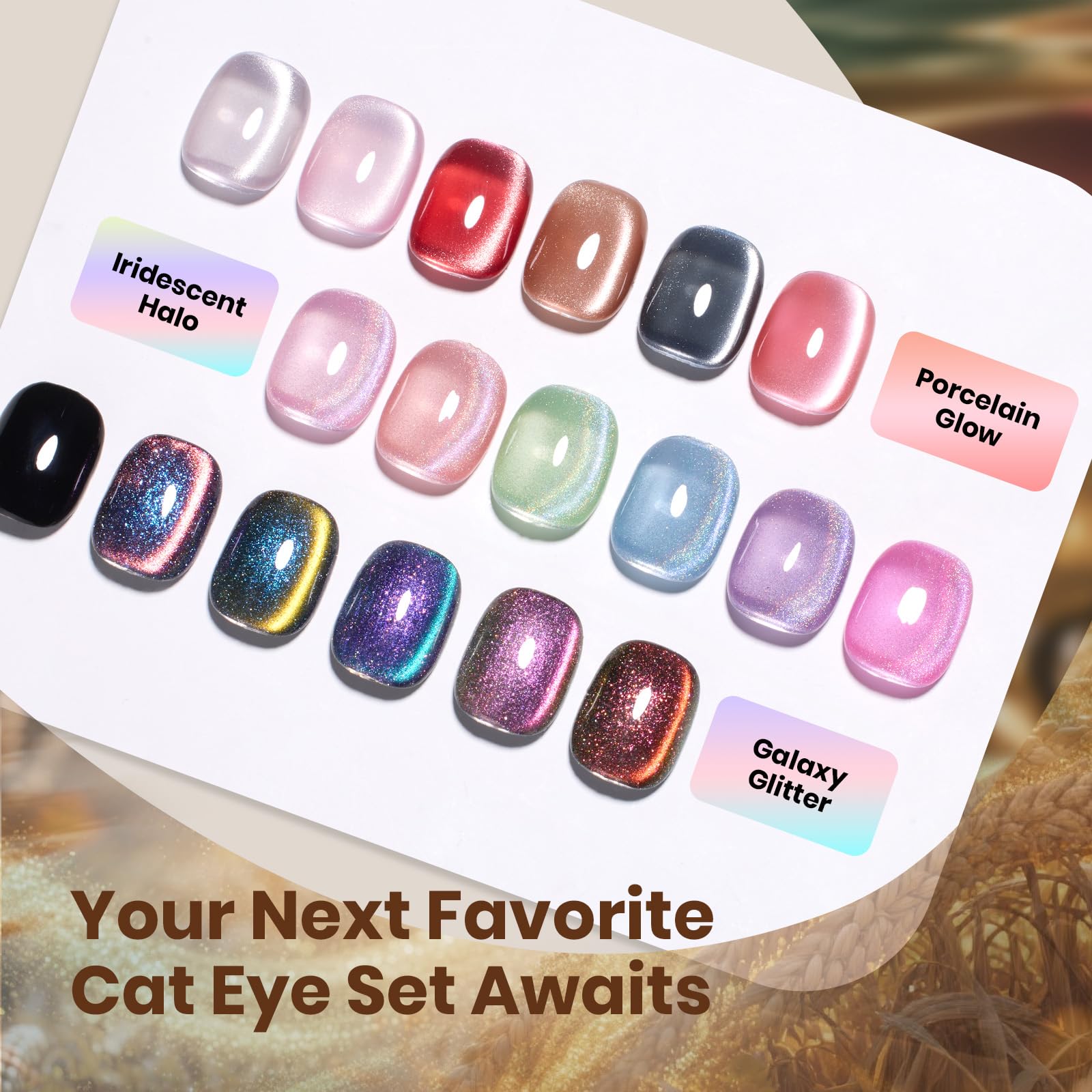Beetles Gel Polish Golden Mirage Cat Eye Set – 6 Magnetic Colors for DIY or Salon Nails
