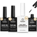 Beetles Gel Polish 4-Piece Base Coat, Top Coat, Dehydrator & Primer Set – Acid-Free & HEMA-Free Bond