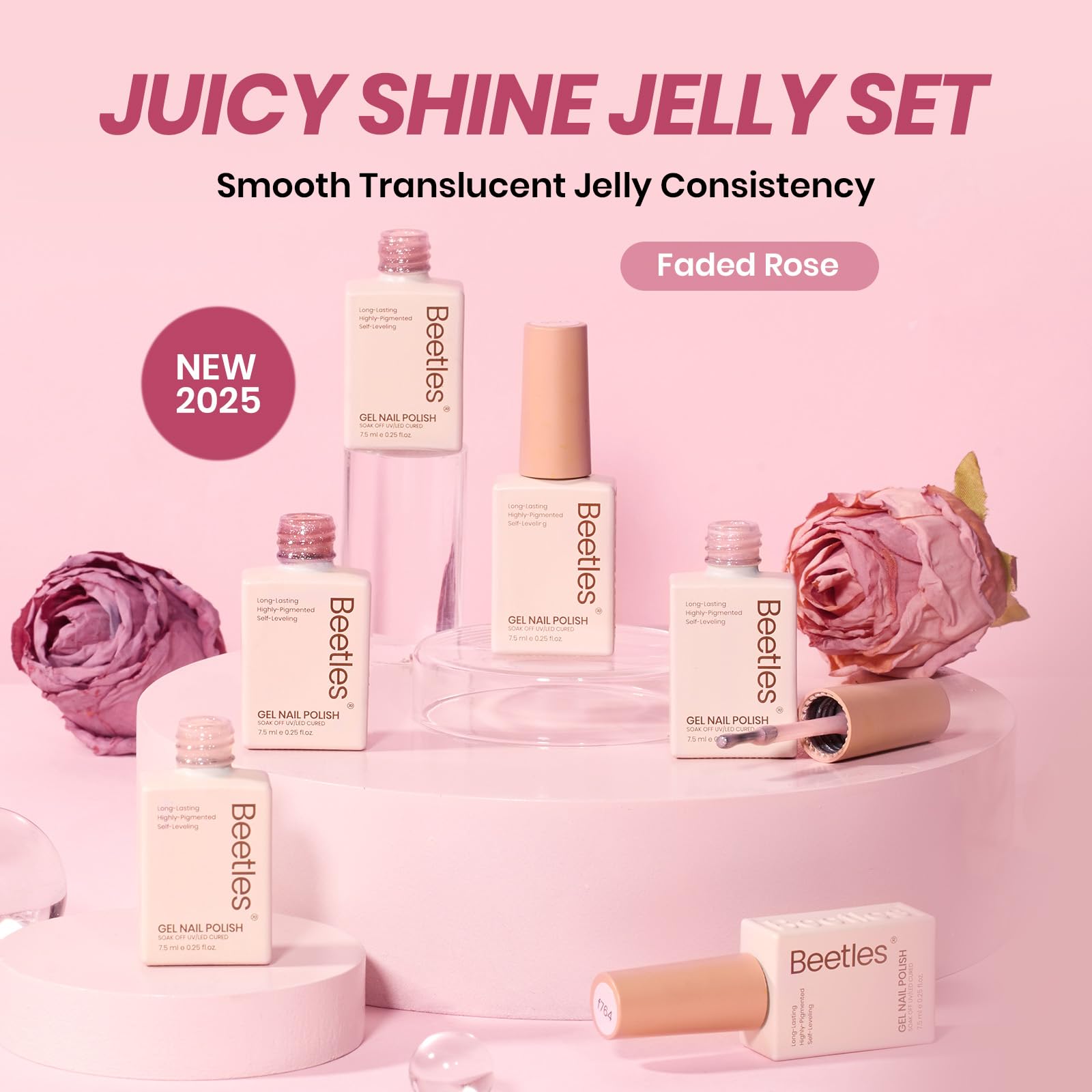 Beetles Jelly Gel Nail Polish Set: 6 Sheer Nude Pink Purple Colors for Gel Manicures