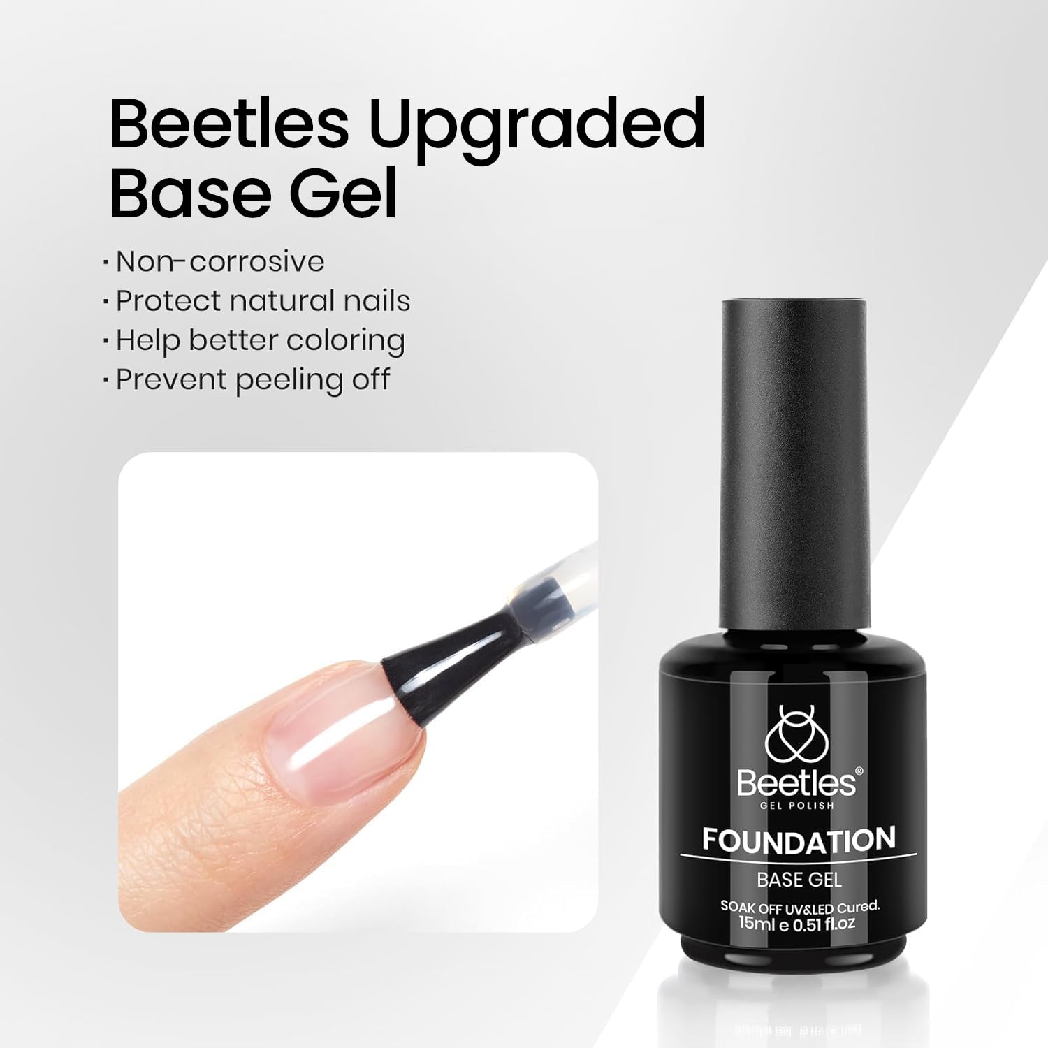 Beetles Gel Polish 3-Piece Set: No-Wipe Top Coat, Base Coat & Audrey Black – 28+ Day Shine