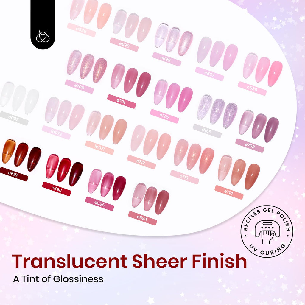 Beetles Jelly Gel Nail Polish Set – 25Pcs, 20 Colors, Soak-Off UV Gel Kit + Base Coat, Top Coats, Pearls