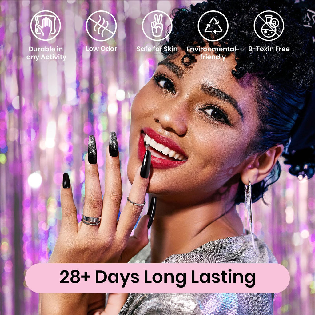 Beetles Glitter Gel Polish Diamond Shine 6-Color Set with Nail Art Stickers | Silver, Black, Pink, Gold & Holographic Glitter for UV/LED Manicures