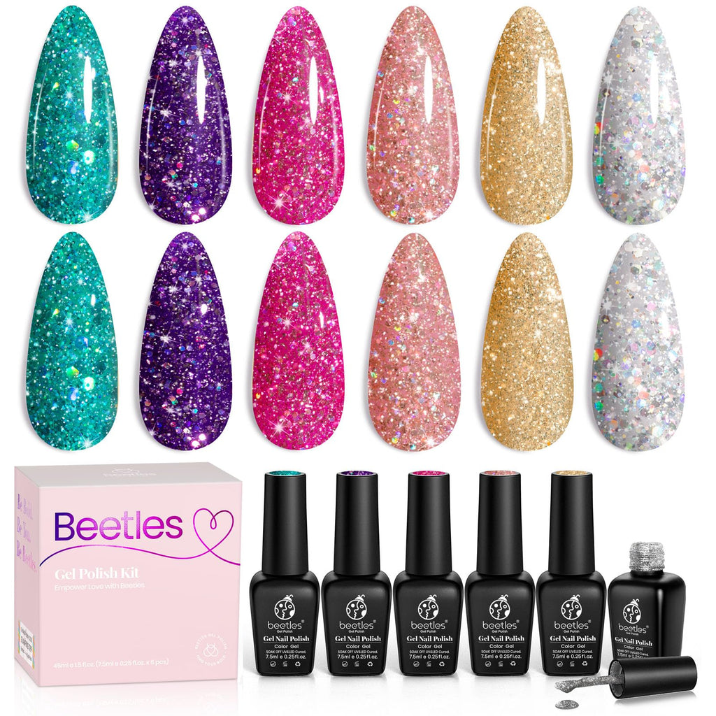 Beetles Glitter Gel Polish Kit – 6 Glitter Colors for UV/LED Nails